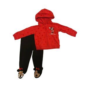 Disney Parks Baby Girl Minnie Mouse Red Hooded Jacket & Black Pants Set